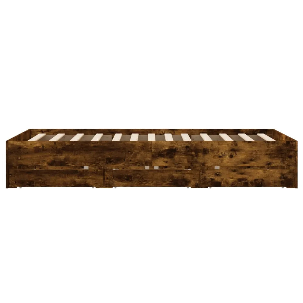 Letto matrimoniale | Letto per adulti | Giroletto con Cassetti Rovere Fumo 135x190 cm Legno Multistrato