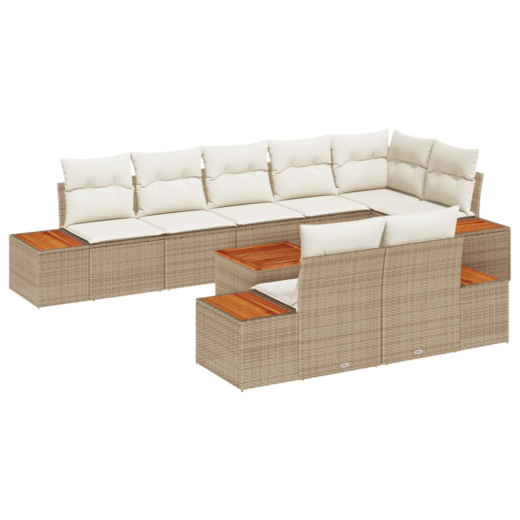 Set divani da giardino  9 pezzi con cuscini Beige Rattan