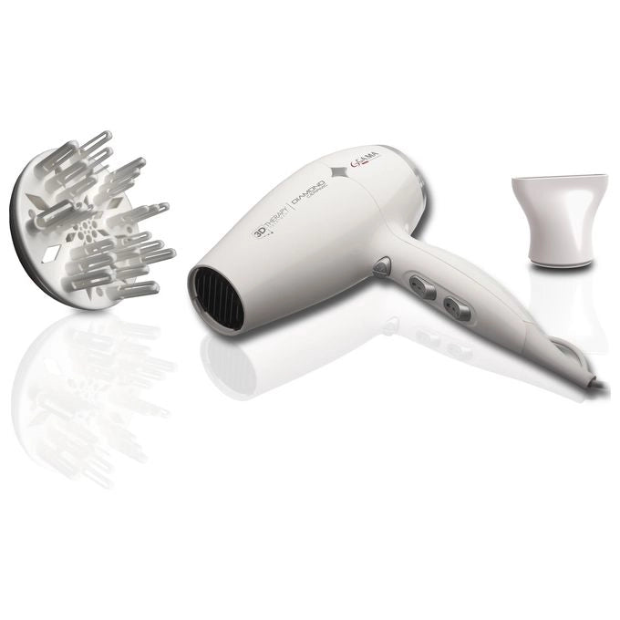 Ga.ma GH0302 Diamond Ceramic Ion Asciugacapelli 2200W tecnologia ionica ceramica 2 velocita' 3 temperature colpo aria fredda bocchetta e diffusore inclusi colore Bianco