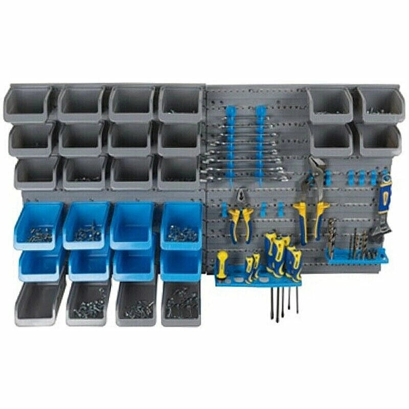 Pannello Parete Porta Utensili 43pz Da Lavoro Con Vaschette E Ganci In Plastica