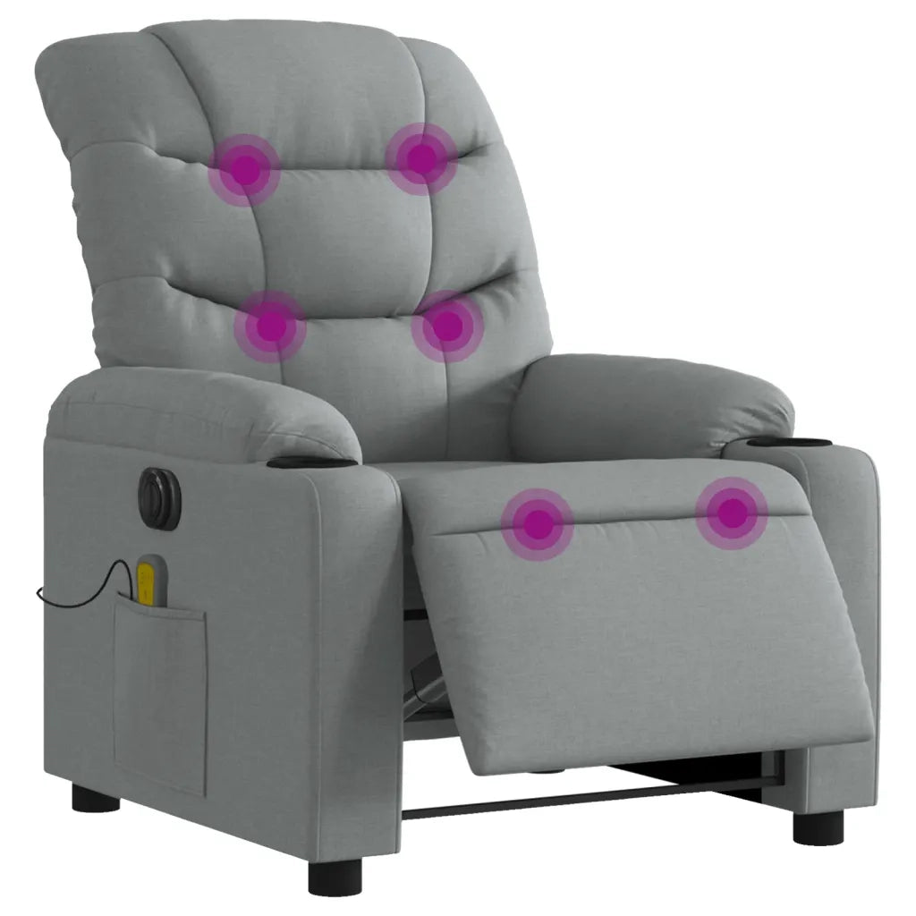 Divano Sedia-Poltrona Reclinabile Massaggio Elettrica Grigio Chiaro Tessuto 769892