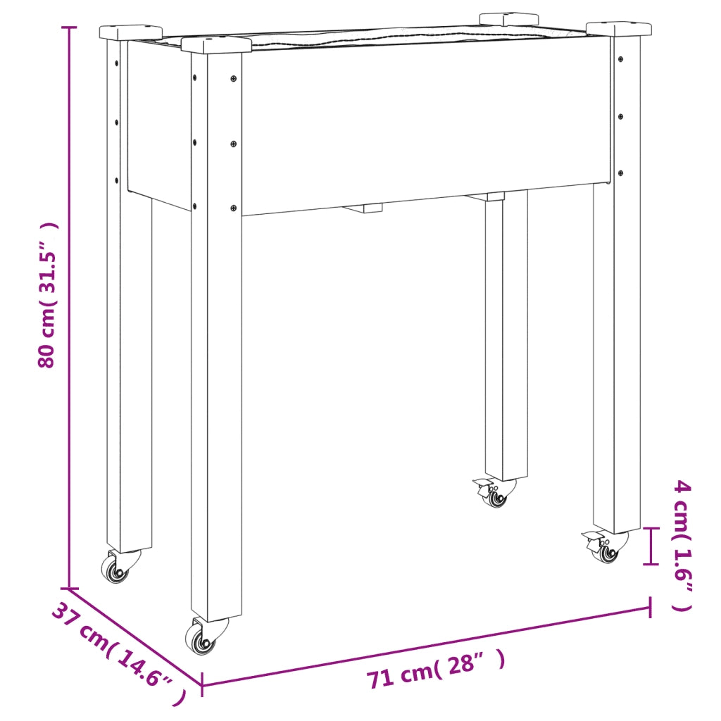 Fioriera Ruote e Fodera Marrone 71x37x80cm Legno Massello Abete