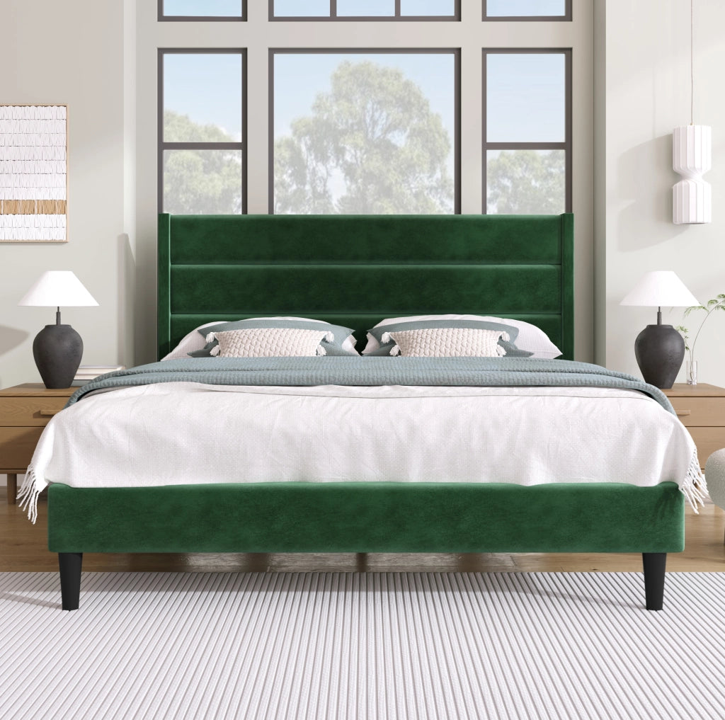 Letto imbottito 140x200 cm in velluto verde scuro con rete