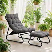 Sedia lounge da esterno con ottomano e cuscino; 65x78x86 cm; acciaio grigio