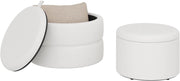 Set di 2 Pouf Contenitore 3-in-1, Pouf Poggiapiedi Rotondi Impilabili con Coperchio Removibile, in Velluto a Nuvola, per Camera da Letto, Soggiorno, Corridoio, Bianco