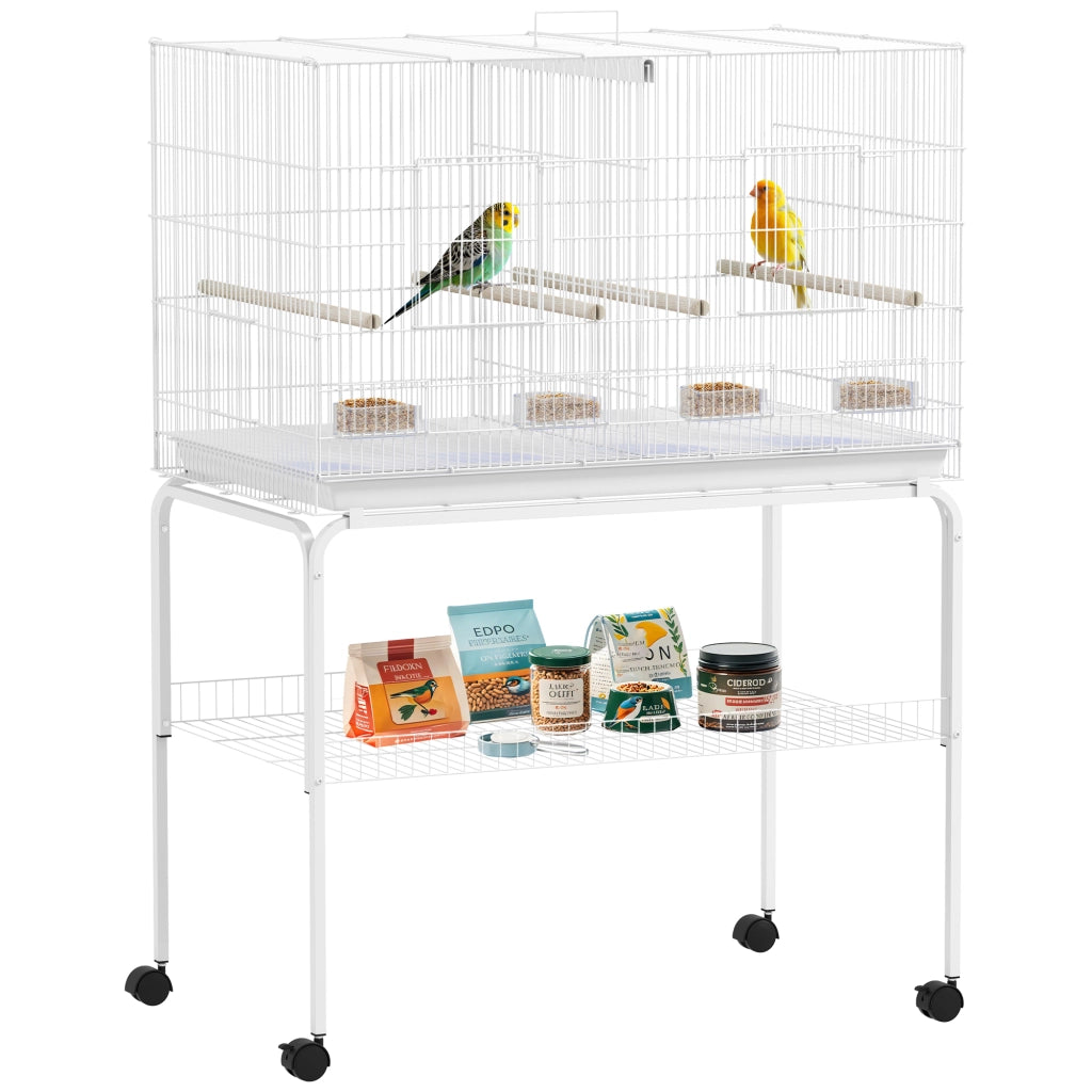 Gabbia per Uccelli con Divisorio e Vassoio Estraibile ¨C zephmum ¨C Bianco 94x57x57/128 cm