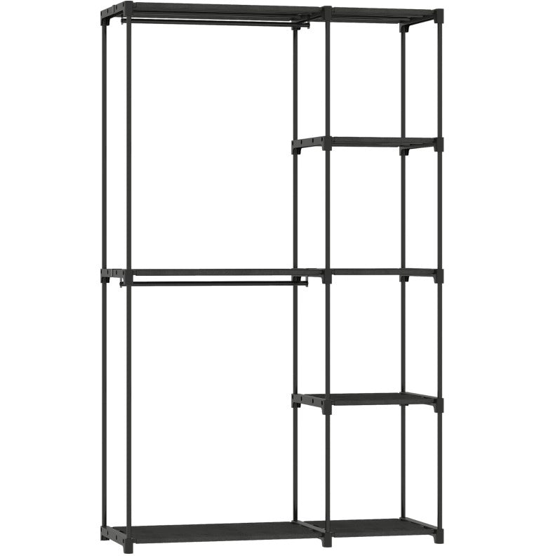 Armadio in tessuto nero con appendiabiti e 6 ripiani, 111 x 43 x 185 cm