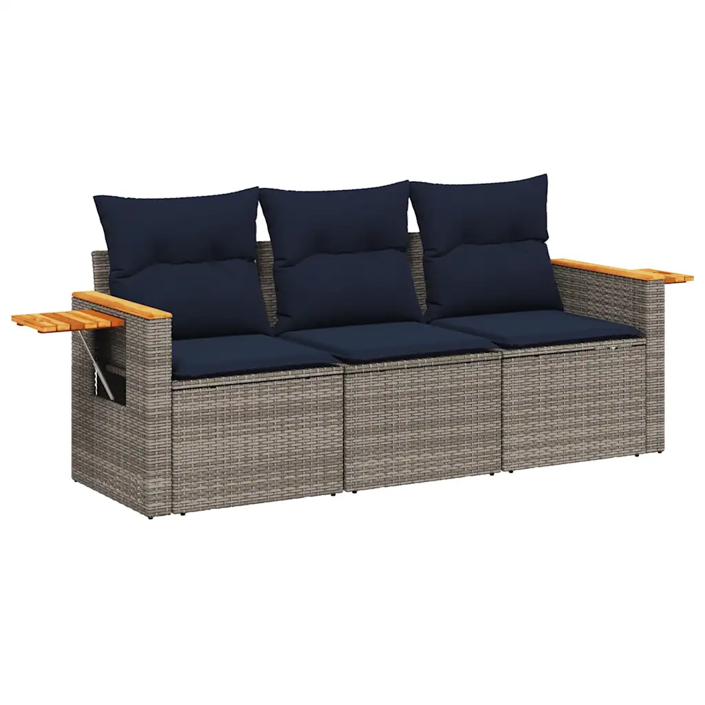 Set Divani da Giardino 3 pz con Cuscini Grigio in Polyrattan