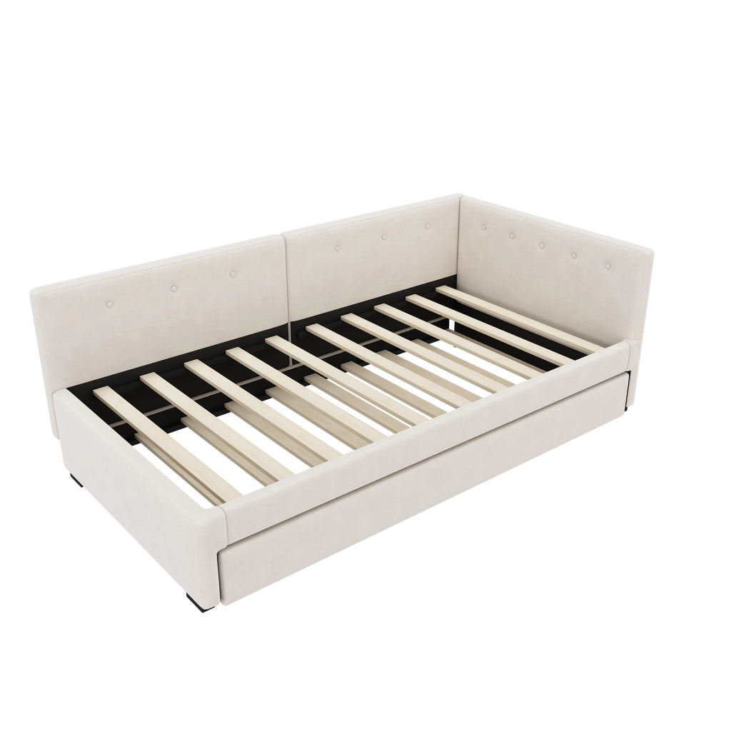 Letto singolo 90x200 cm con letto estraibile; velluto Beige chiaro