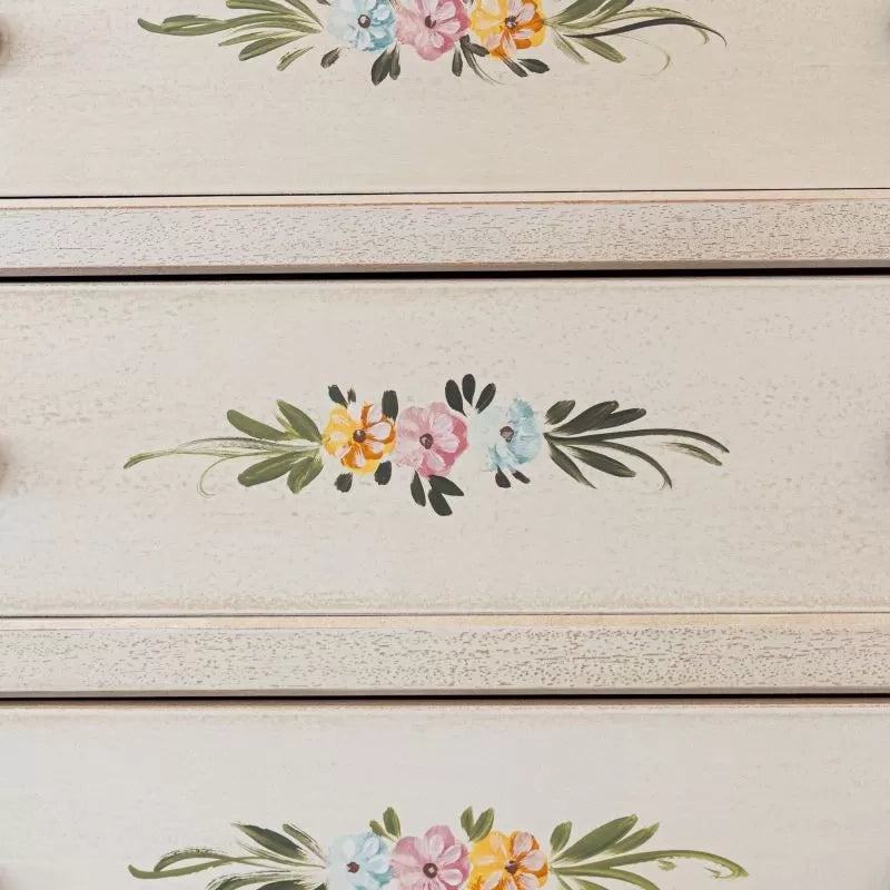 Cassettiera 7 cassetti shabby legno bianco anticato decorata 70x40x120 - Mobili 2G