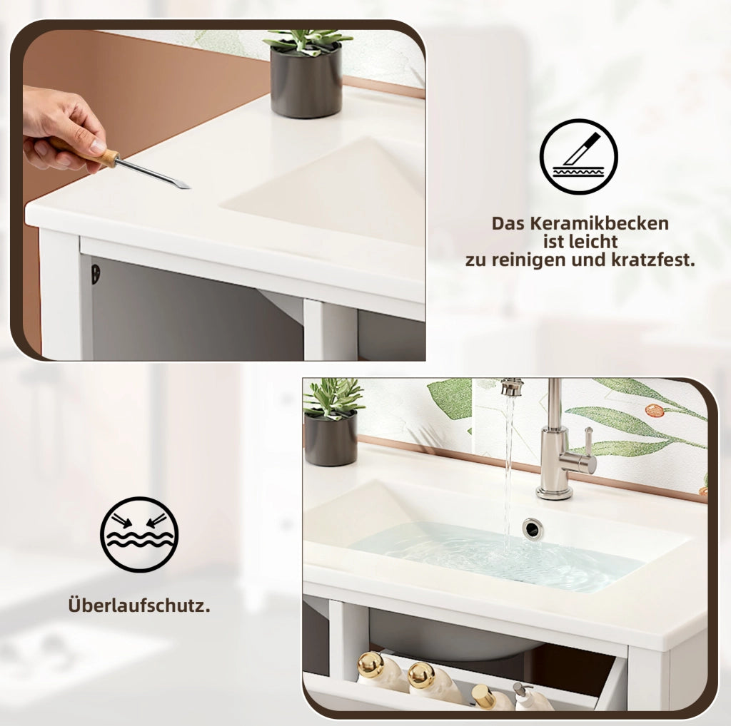 Mobile bagno bianco con lavabo in ceramica e 5 vani