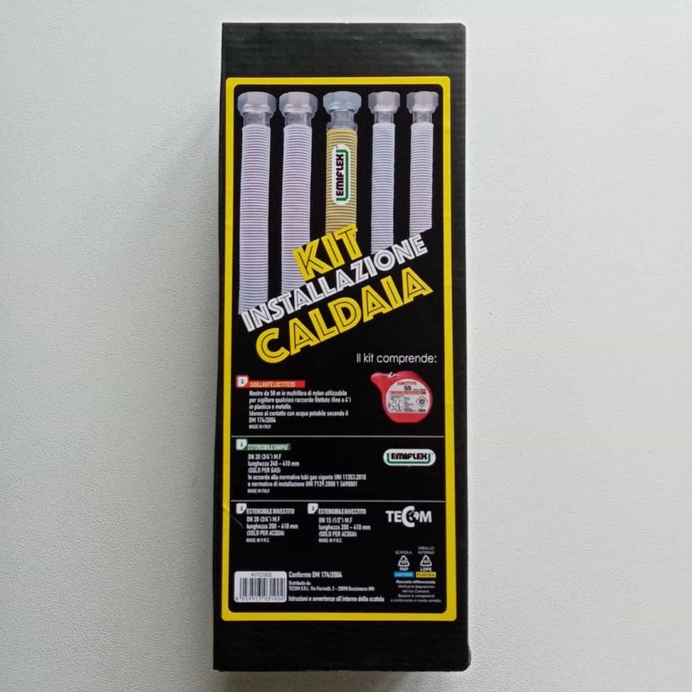 Kit di 4 flessibili per acqua e 1 per gas rivestiti - per installazione caldaia