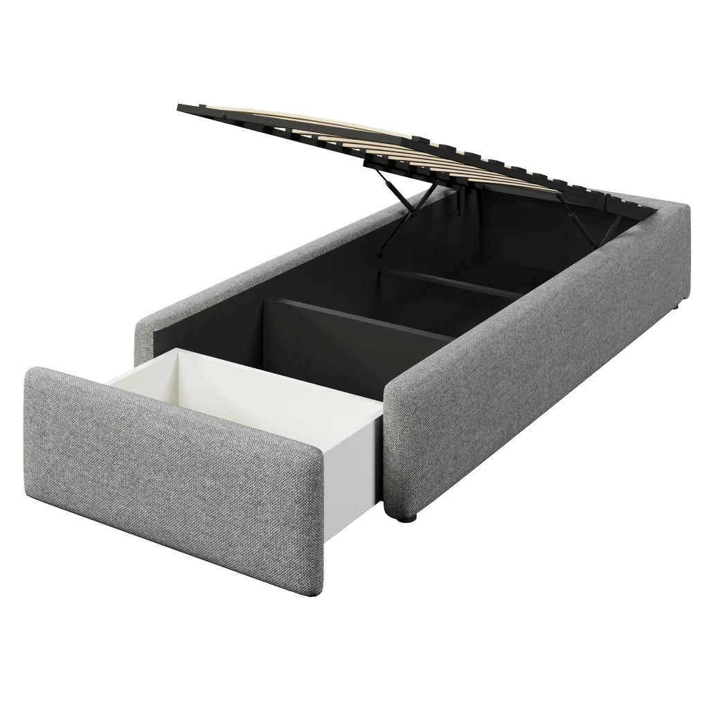 Letto imbottito 90x200 cm, letto singolo, senza testiera, con contenitore, 1 cassetti, materasso escluso, grigio
