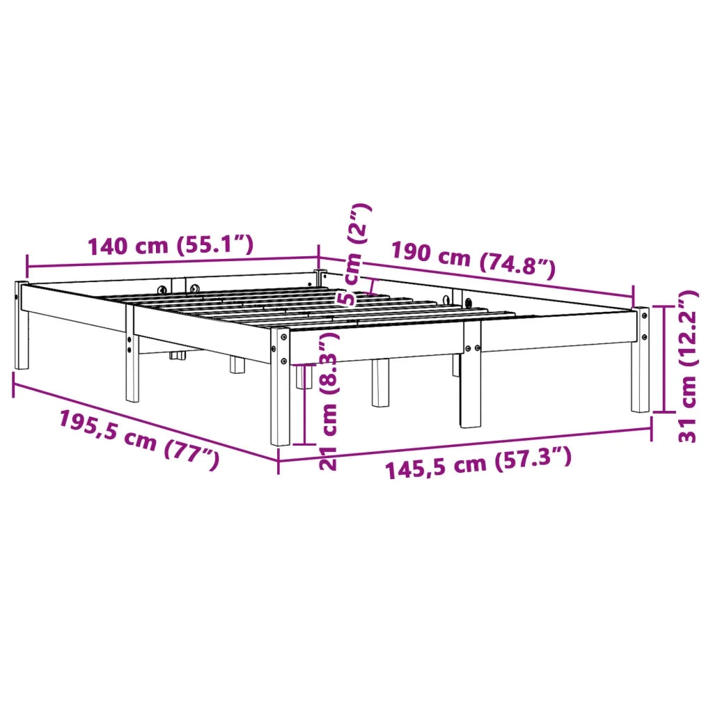 Letto senza Materasso Marrone Cera 140x190 cm in Legno di Pino