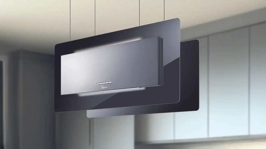 CAPPA TRISIA APPESA cm 90x43 - Inox, vetro Nero - 800 m3/h