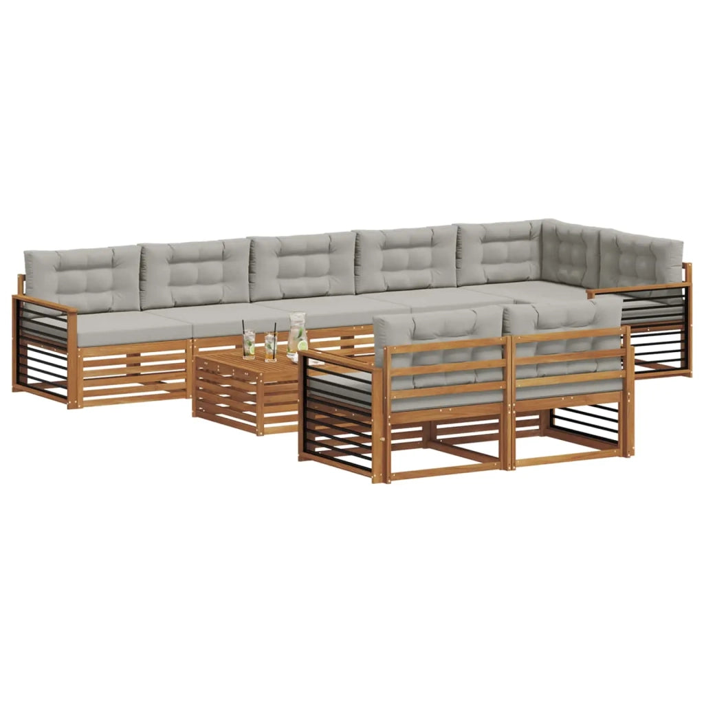 Set di divani da esterno 9 pcs Grigio Naturale e Chiaro