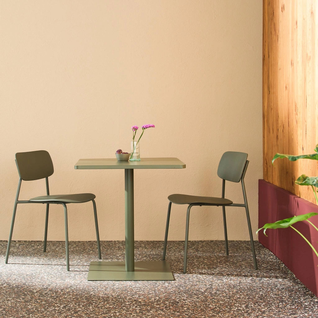 Set tavolo da giardino quadrato in acciaio con 2 sedie, verde kaki