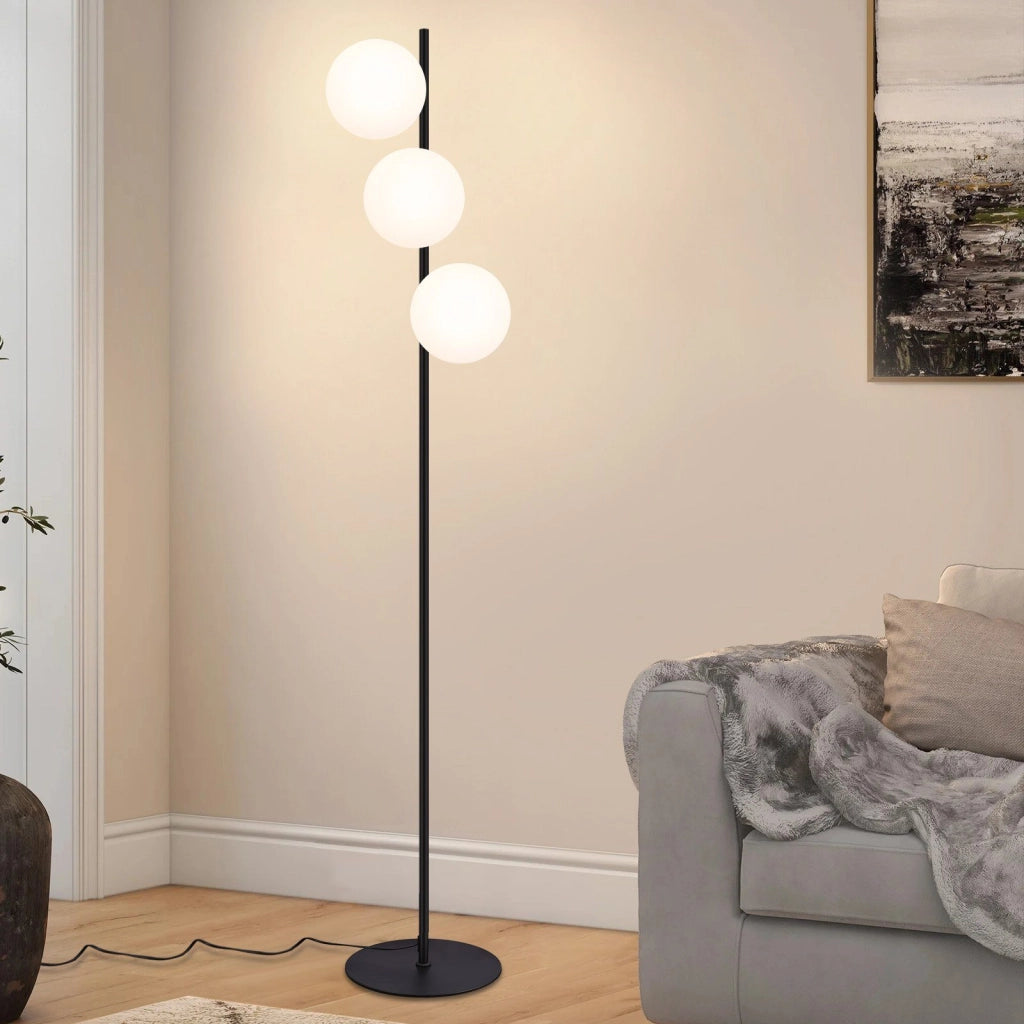 ZMH Lampada da terra moderna 3 luci E27 bianco vetro opalino design industriale vintage interruttore pedale