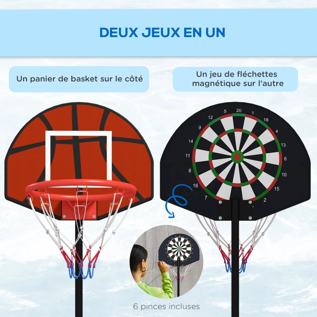 Supporto per Basket 2 in 1 con Altezza Regolabile 129-179 cm e 6 Freccette Magnetiche ¨C zephmum ¨C Grigio