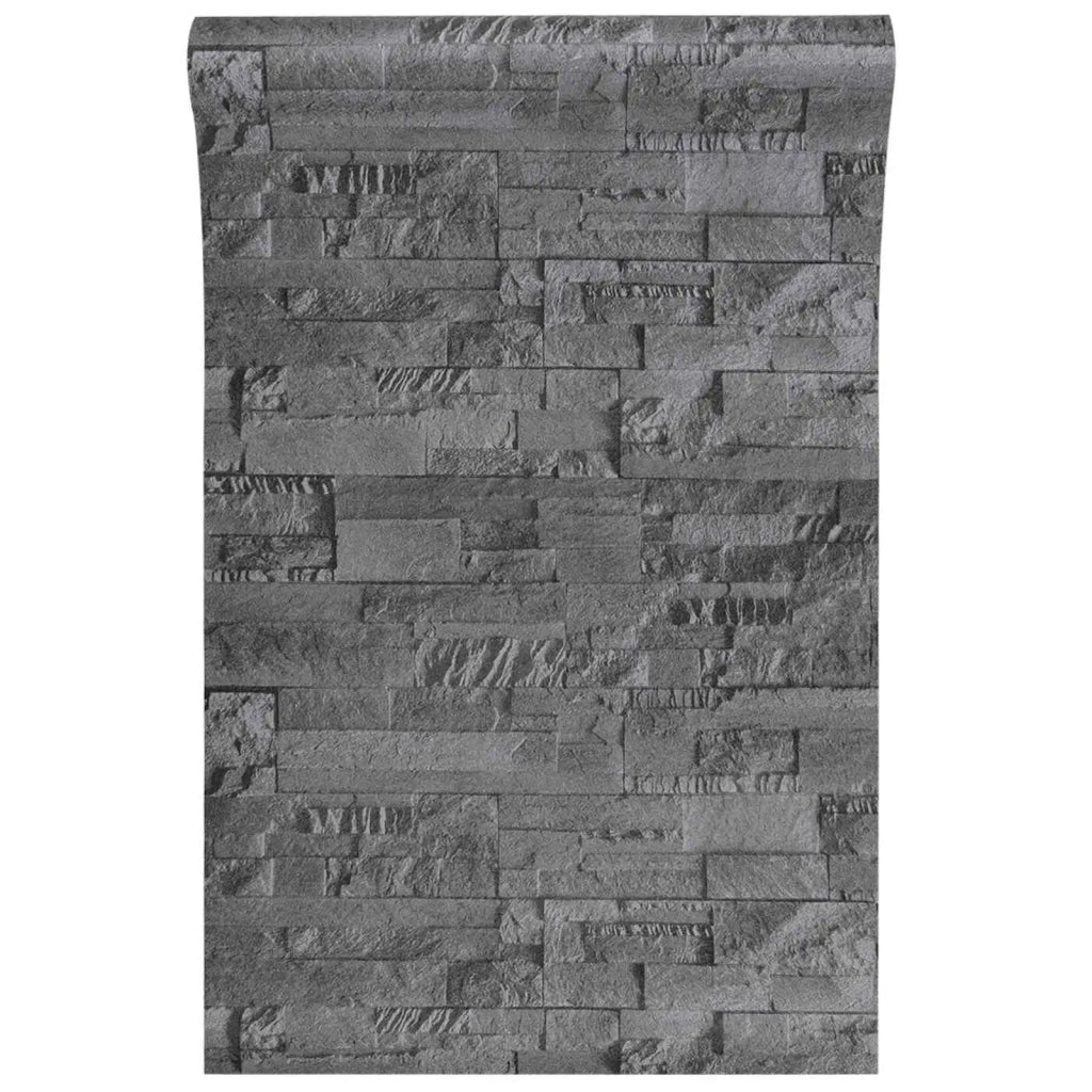 Carta da Parati 3D Pietra Nero 10 x 0,53 m Tessuto Non Tessuto 42046691