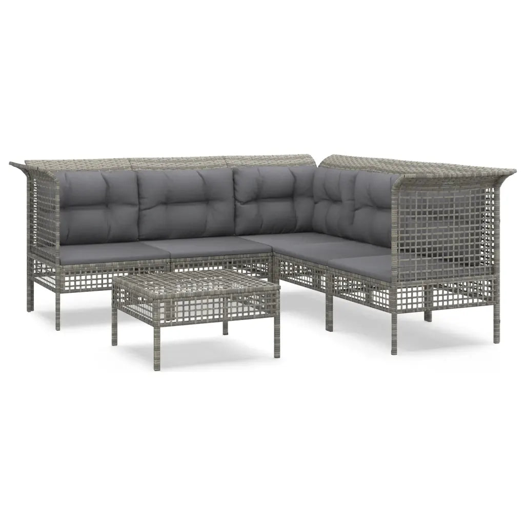 Set Divani da Giardino 6 pz con Cuscini in Polyrattan Grigiocod mxl 100653