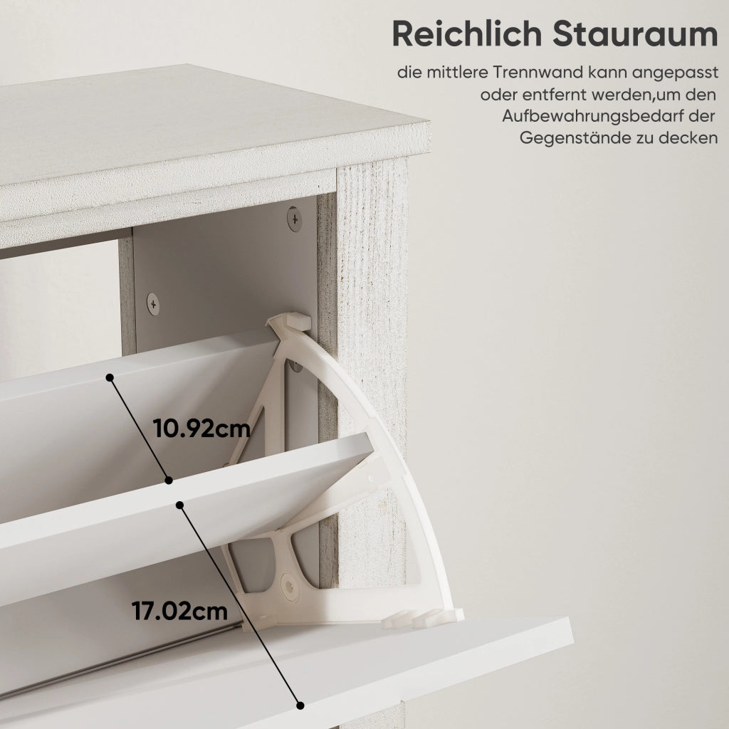 Scarpiera con 2 ante ribaltabili e vano aperto, stile farmhouse, con antiribaltamento, per ingresso, in MDF, bianco