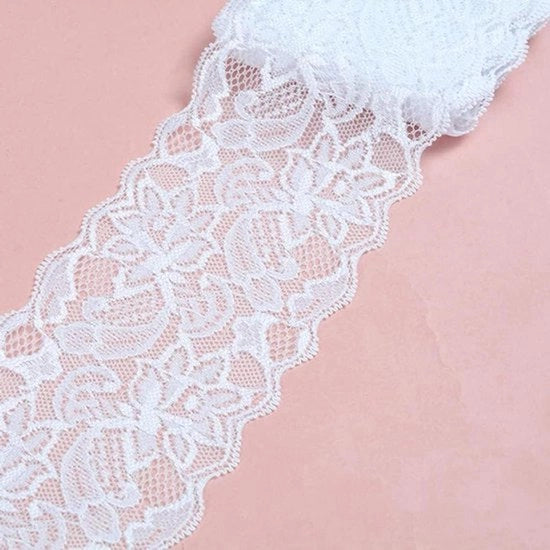 Banda elastica decorativa, 8 cm larga, motivo fiorale per cucire e ricamo - crema.