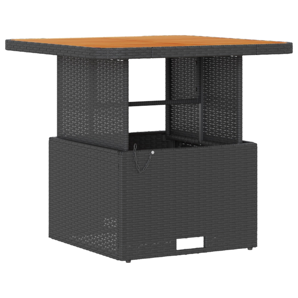 Set da pranzo da giardino 3 pezzi con cuscini nero in poly rattan e acacia
