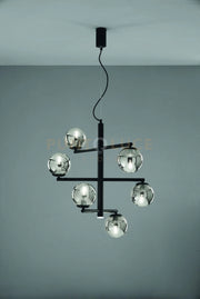 SOSPENSIONE GIZAH NERO VETRI FUME' 6 LUCI ATTACCO E14 PIU' LED INTEGRATO 5W 420LM