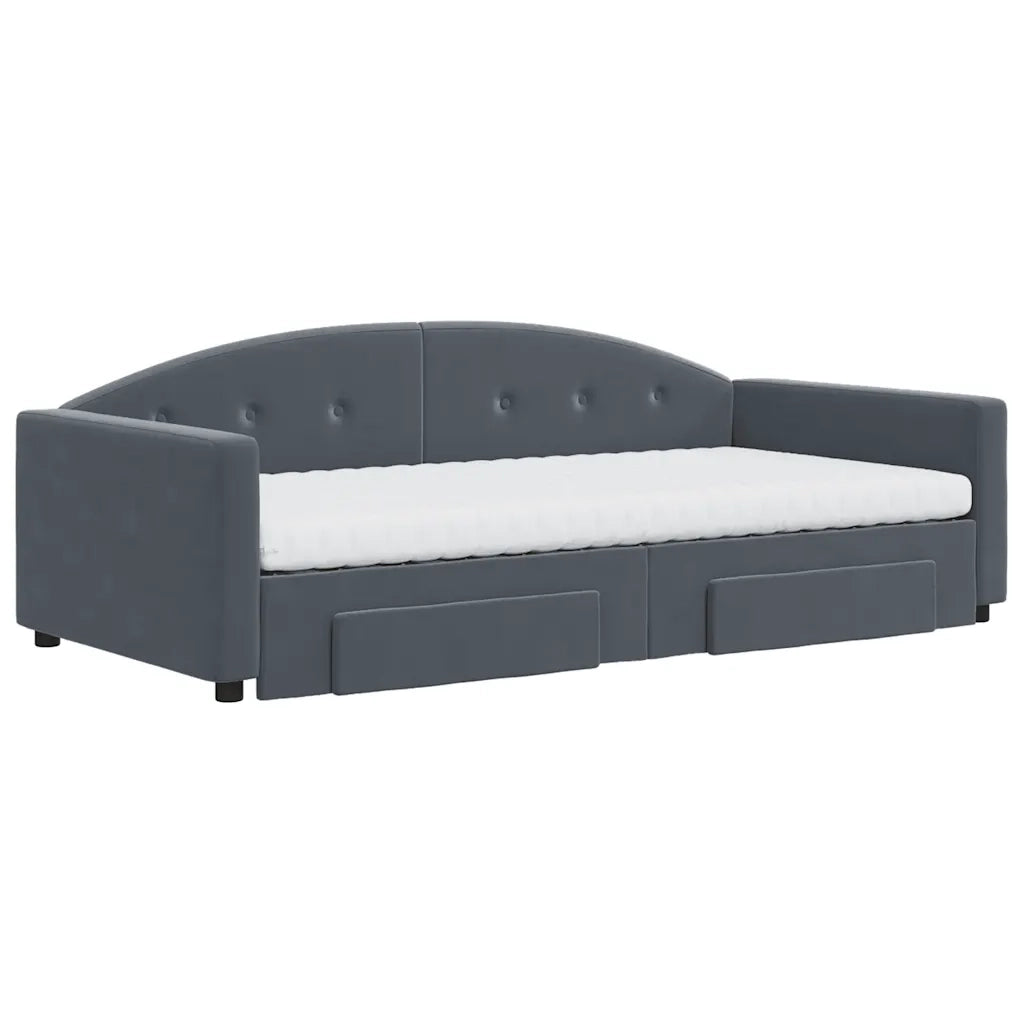 Divano Letto Estraibile Cassetti Grigio Scuro 100x200cm Velluto