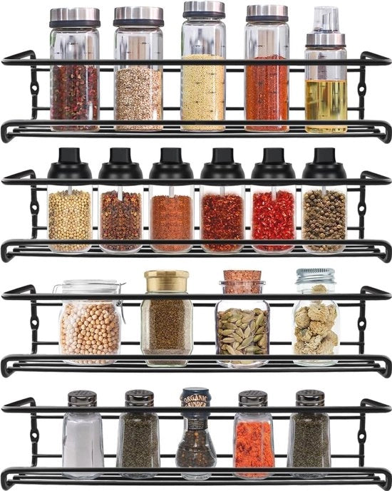 Kruidenrek appeso senza perforazione - Organizzatore per cucina per erbe e decorazione, 4 pezzi