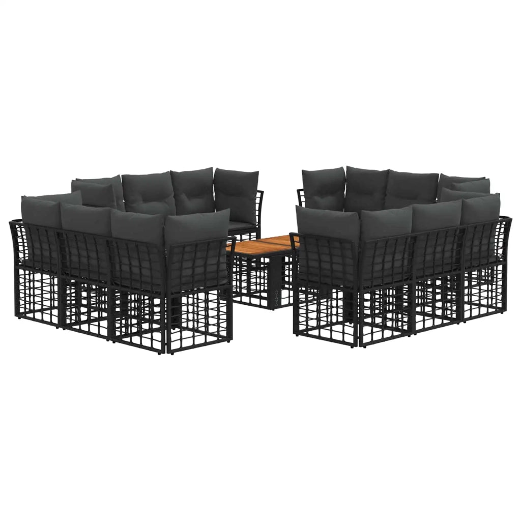 Set Divano da Giardino 13 pz Nero e Grigio scuro polyrattan 3437841