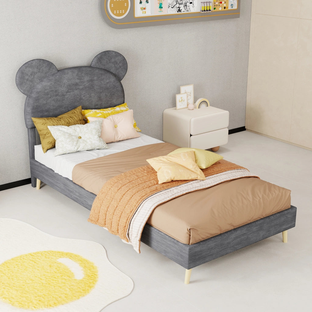 DESMIU Letto per bambini 90 × 200 cm con testiera cartoon, vano pneumatico, senza materasso, grigio