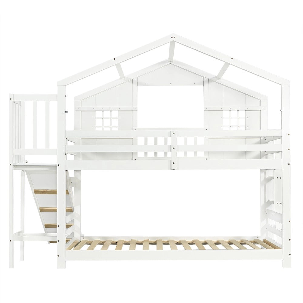 Letto a Castello con Scivolo per Bambini ¨C Xylo ¨C Pino/MDF, Bianco, 90x200