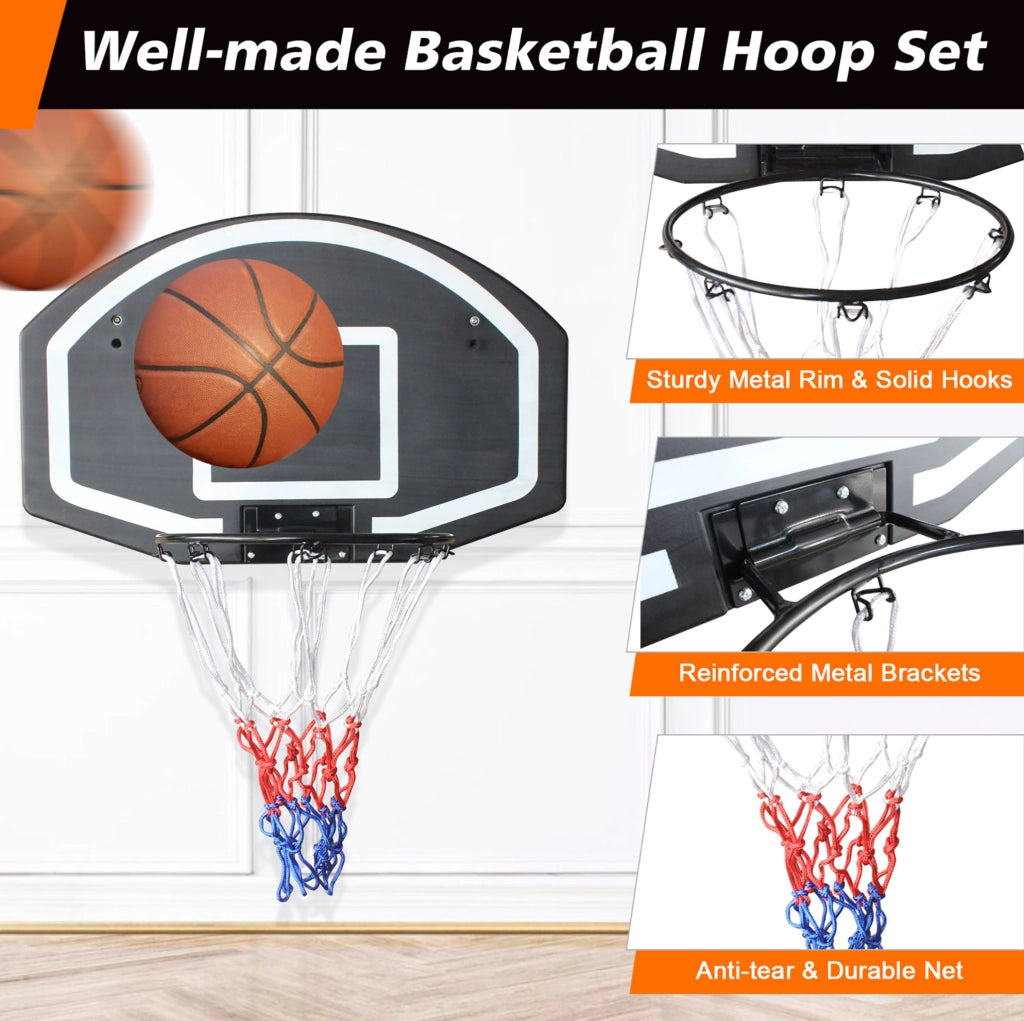 Canestro da basket da parete ULEVR con tabellone 72,39x45,72 cm e anello da 30 cm, nero