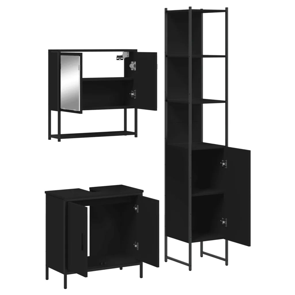 Set Mobili da Bagno 3 pz Nero in Legno Multistrato 3214680