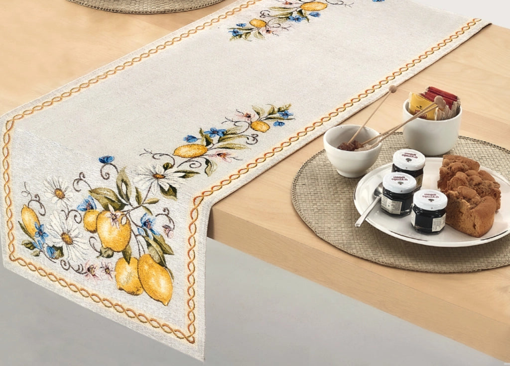 Tovaglia Copritavolo Centrino Runner Tavola Fantasia Estate Limoni Made In Italy - 40x180 - Limoni