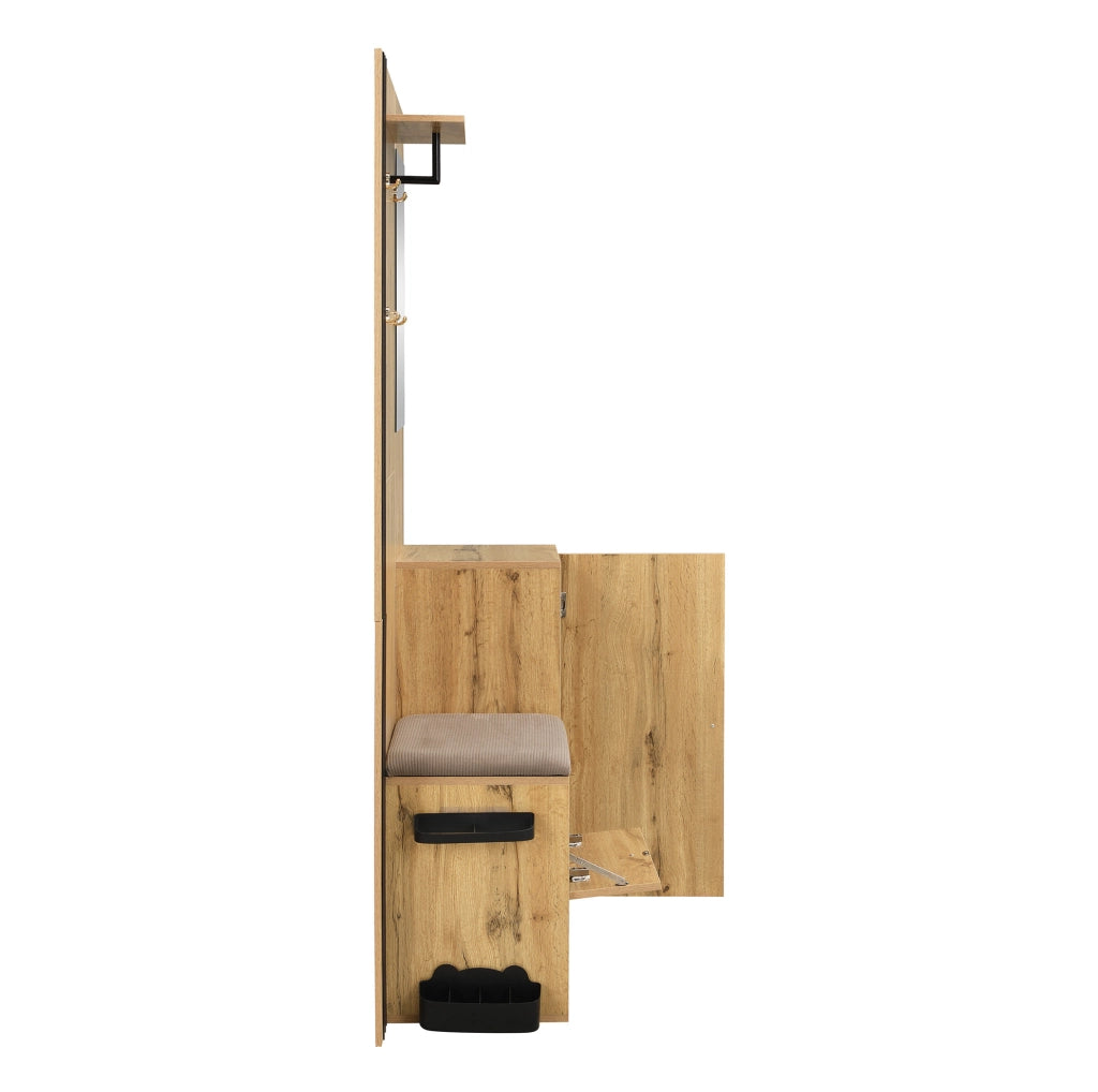 Garderoba da ingresso con specchio e panca 115x37x185 cm in MDF naturale e nero