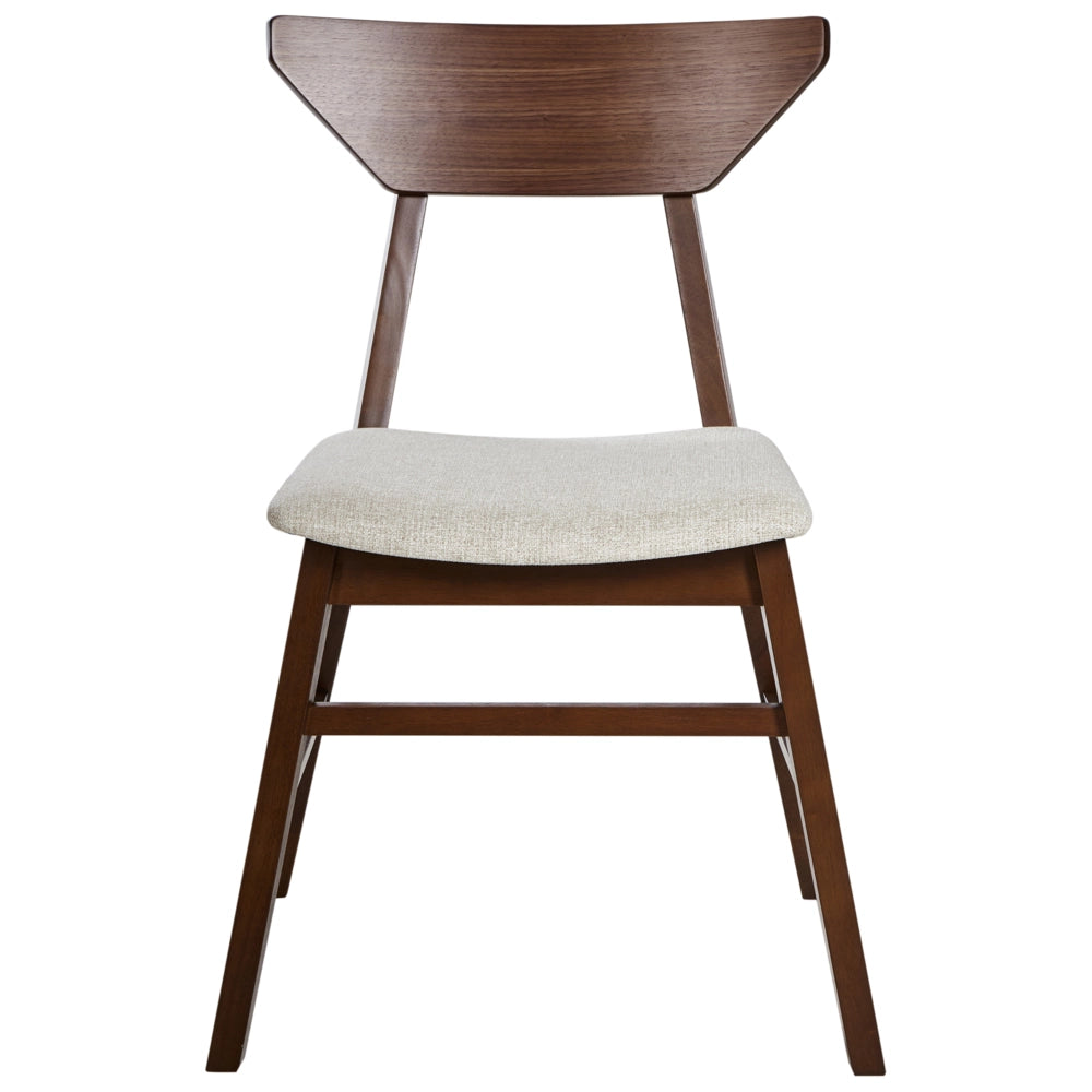 Set di 2 sedie da pranzo Marrone scuro e beige Schienale in legno di gomma poliestere e telaio Seduta imbottita Sala da pranzo Cucina