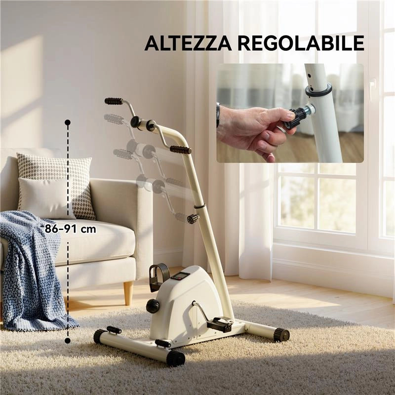 CYCLETTE PER RIABILITAZIONE BRACCIA E GAMBE CON ALTEZZA E RESISTENZA REGOLABILI, DISPLAY LCD, BIANCO