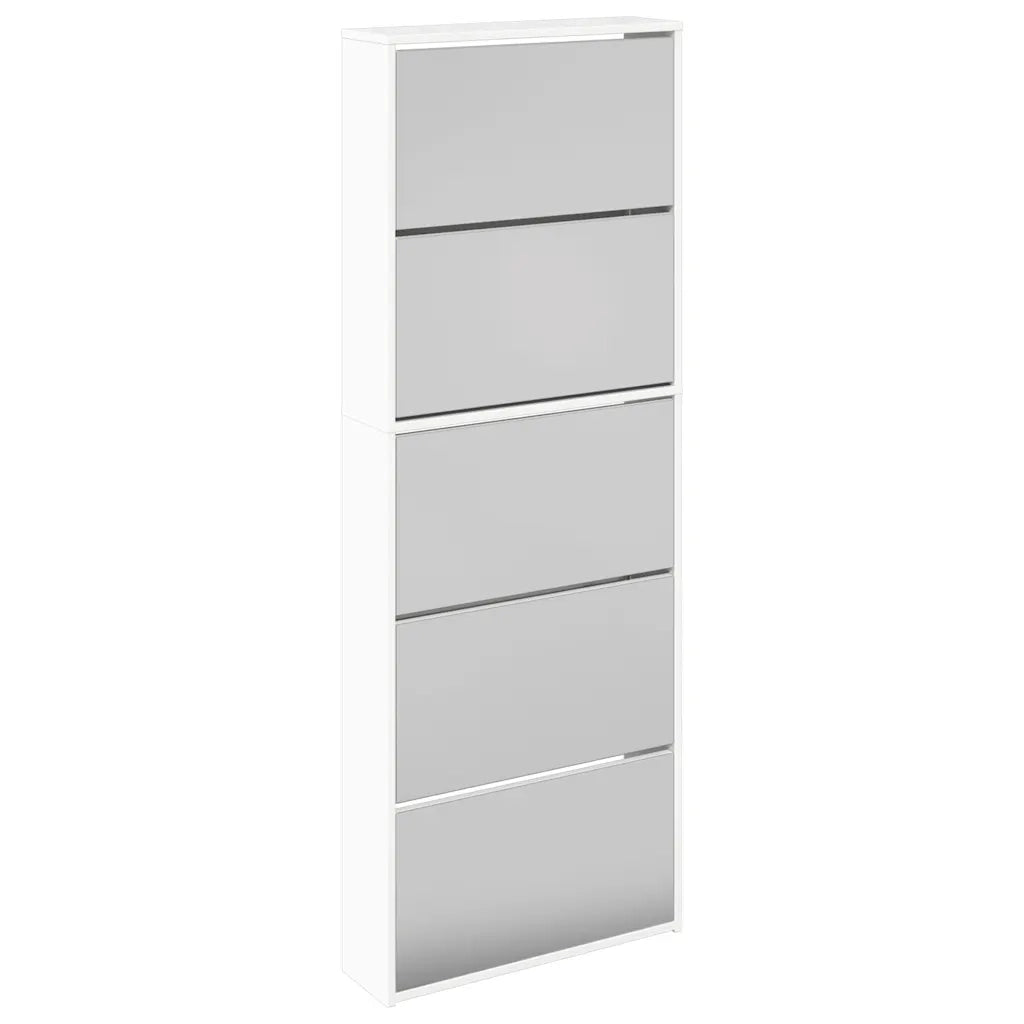 Scarpiera con Specchio a 5 Livelli Bianco Lucido 63x17x169,5 cmcod mxl 110540
