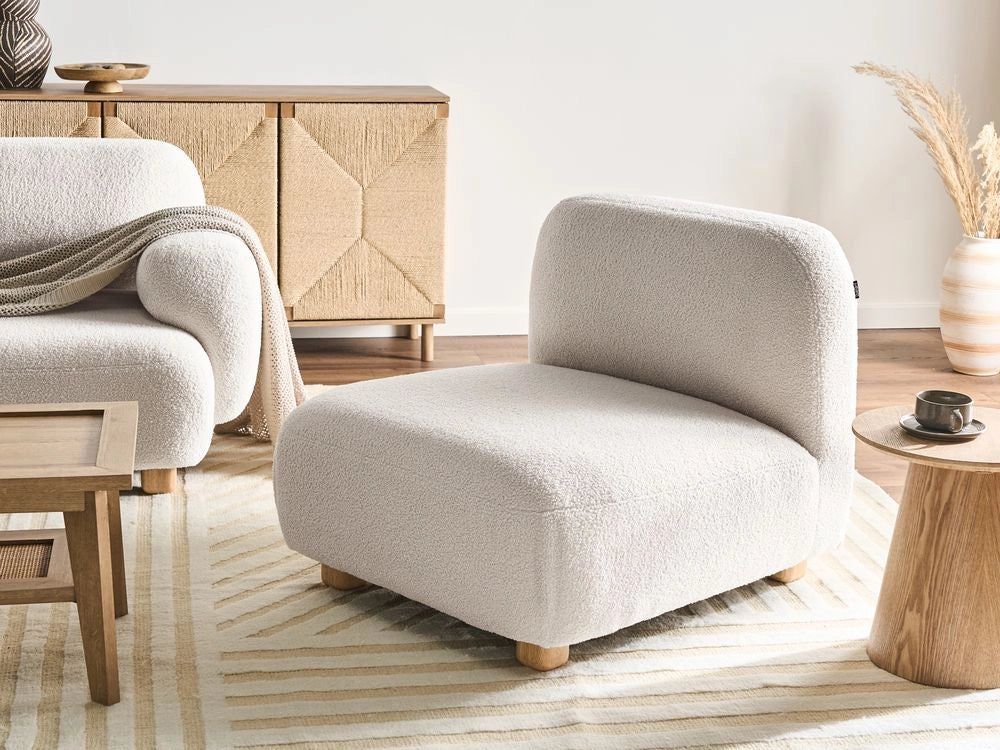 Modulo divano monoposto in tessuto bianco sporco gambe in legno stile moderno