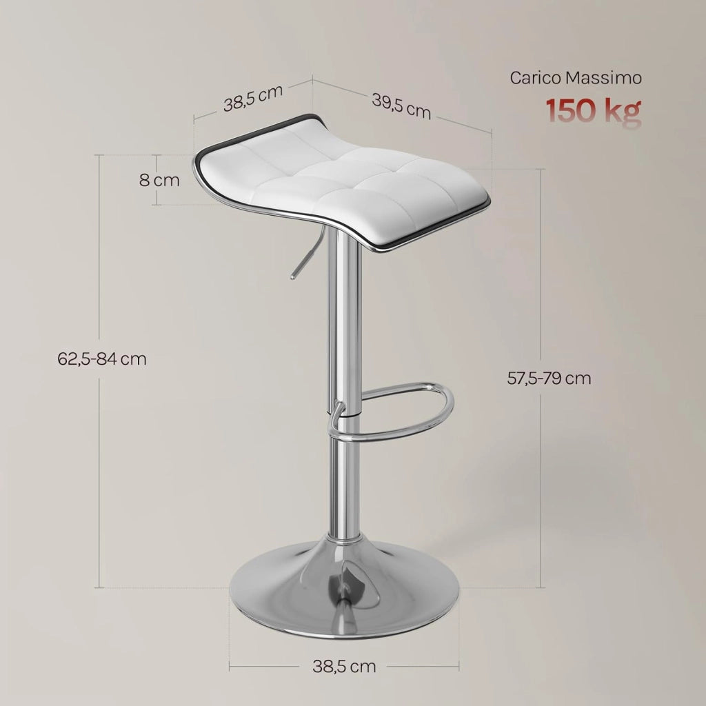 Sgabelli da Cucina/Bar Set di 4, Sedie da Bancone con Poggiapiedi, Altezza Regolabile, Girevoli a 360°, Rivestimenti in PU, Struttura in Metallo, Soggiorno, Bar, Caffè, Bianco