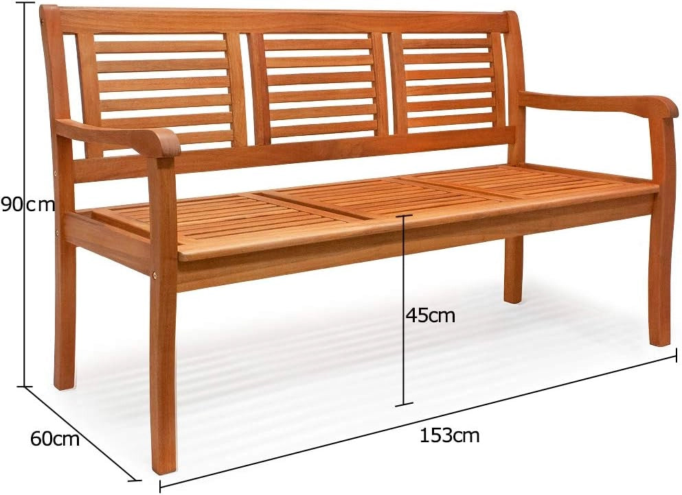 Panchina da giardino Bologna in Legno di Eucalipto Resistente 153x60x90cm Portata 480kg Panca da Esterno 3 Posti