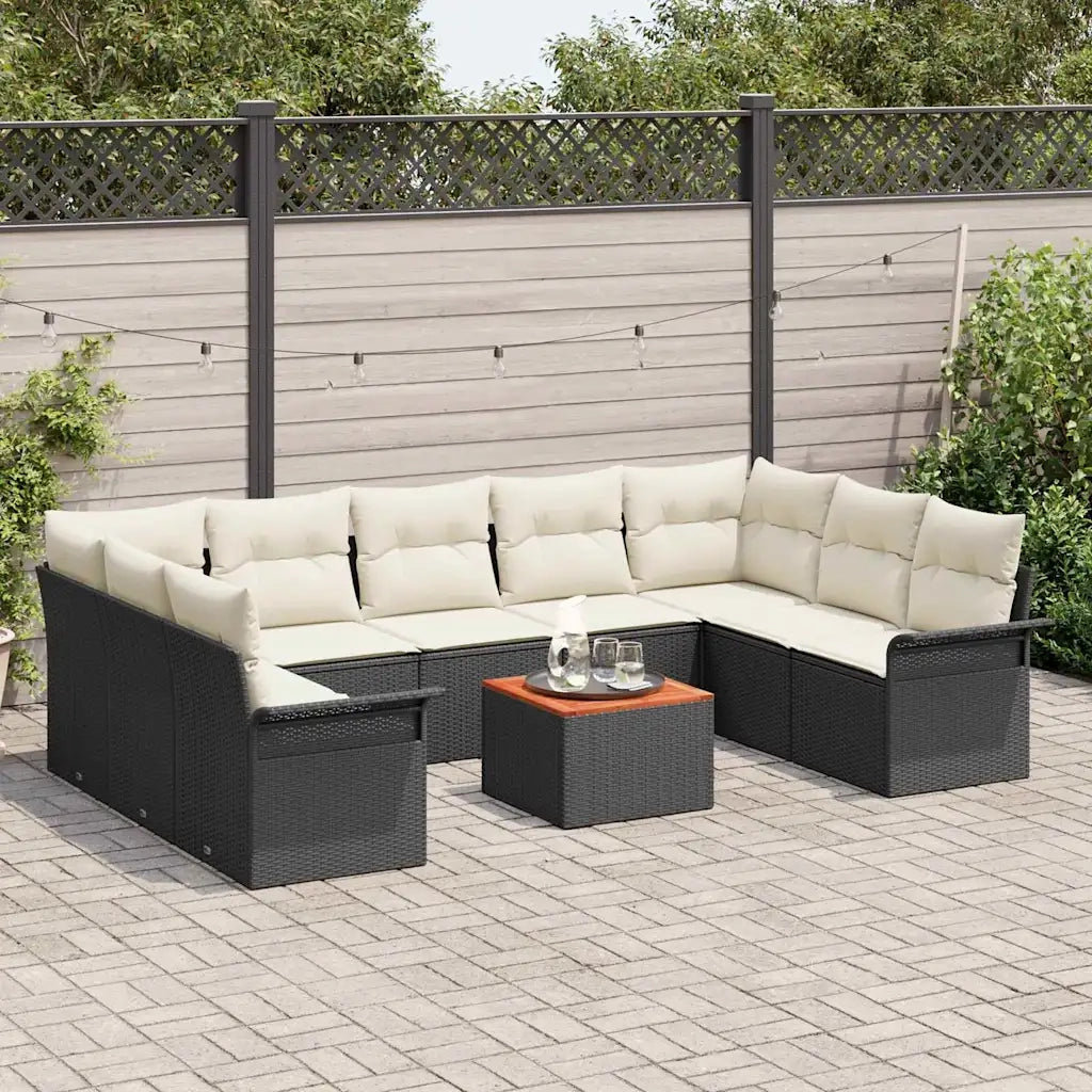 Set Divano da Giardino 10 pcs Nero e Crema polyrattan 3356038