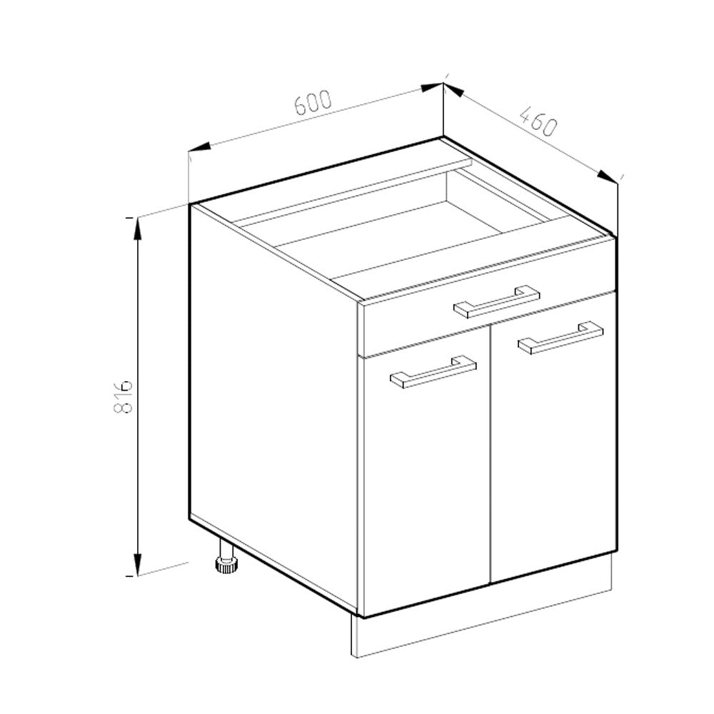 Mobiletto base per cucina R-Line Sonoma/Bianco 60 cm con cassetto, senza piano di lavoro Vicco