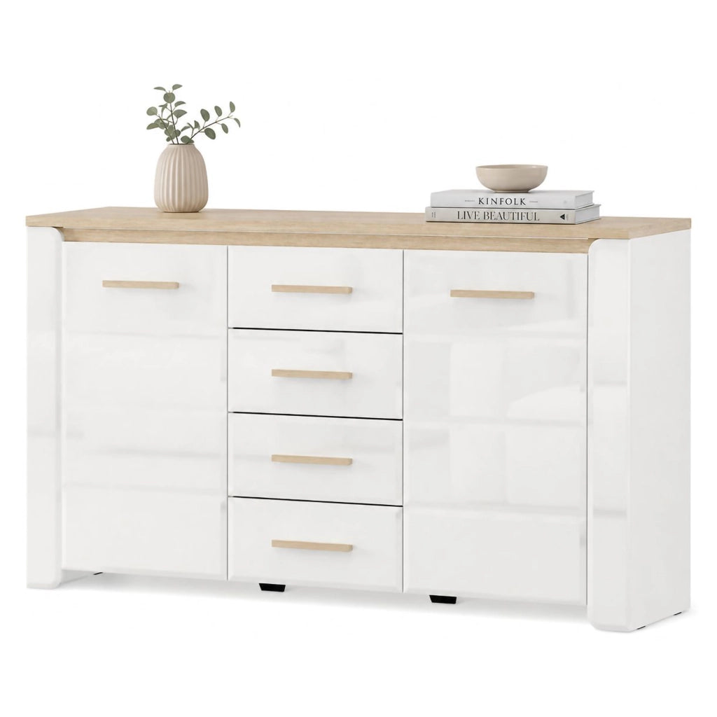 Madia Barone, Credenza 4 Cassetti, 154x41x88h cm Bianco
