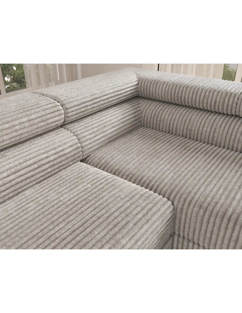 Divano ad angolo COLESIA convertibile 5 posti grigio velluto a coste – destro – 274x200cm