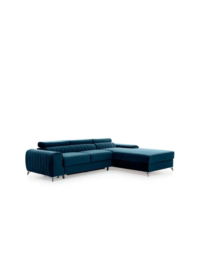 Divano angolare destro Blu scuro convertibile 3 posti JAYSON con contenitore integrato