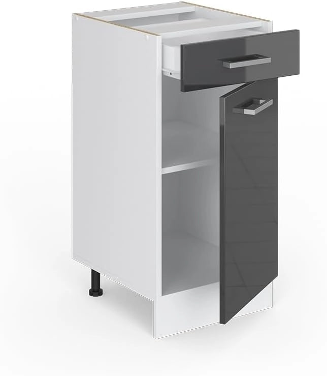 Mobiletto base per cucina R-Line, Antracite lucido, 40 cm senza piano di lavoro, per la libera combinazione all'interno di sistemi cucina modulari